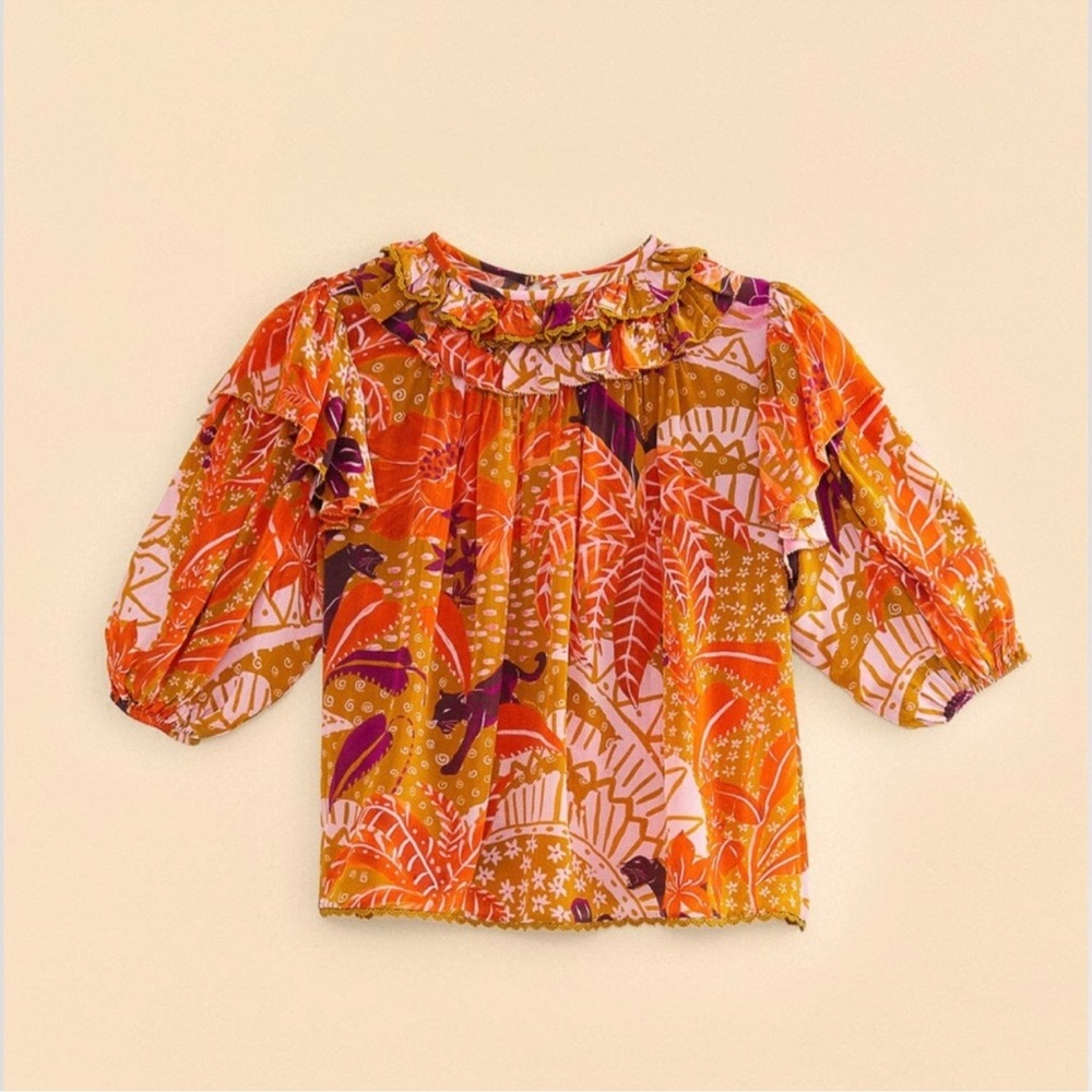 Farm Rio Anthropologie Jungle Panther Blouse - Small